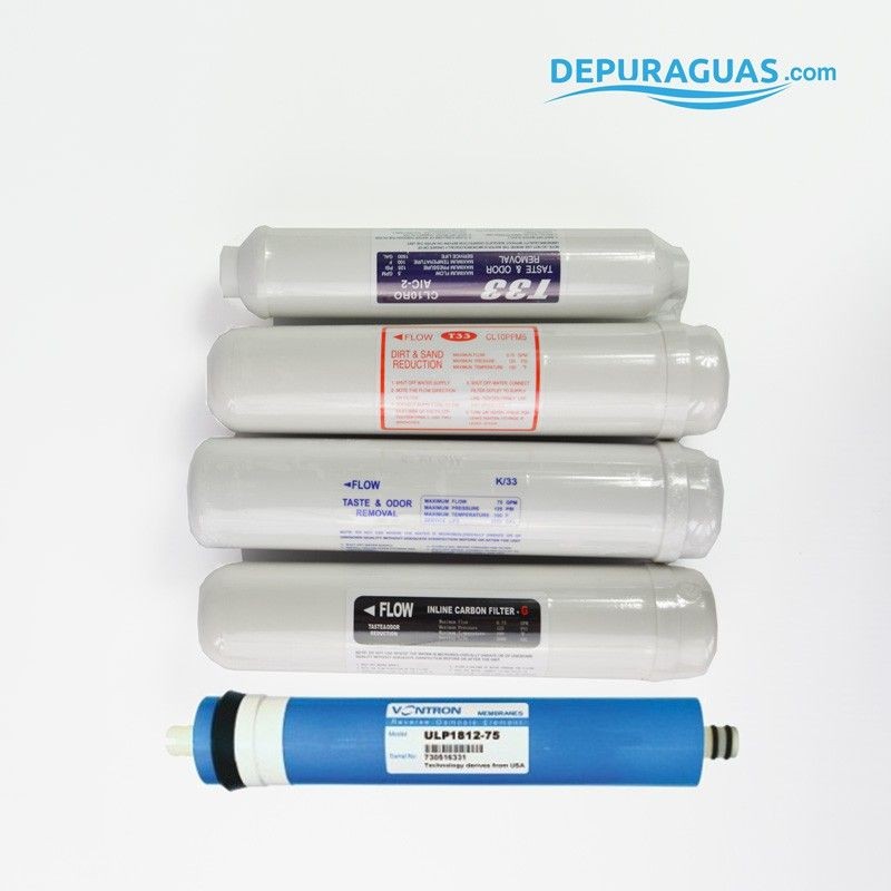 Pack de filtros RO 2"1/2x12 + MEMBRANA 75 GPD Pack de filtros RO 2"1/2x12 + MEMBRANA 75 GPD